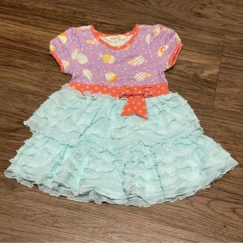 Matilda Jane Extra Sprinkles Dress and Bloomers Lavender Blue Orange 12-18 mos